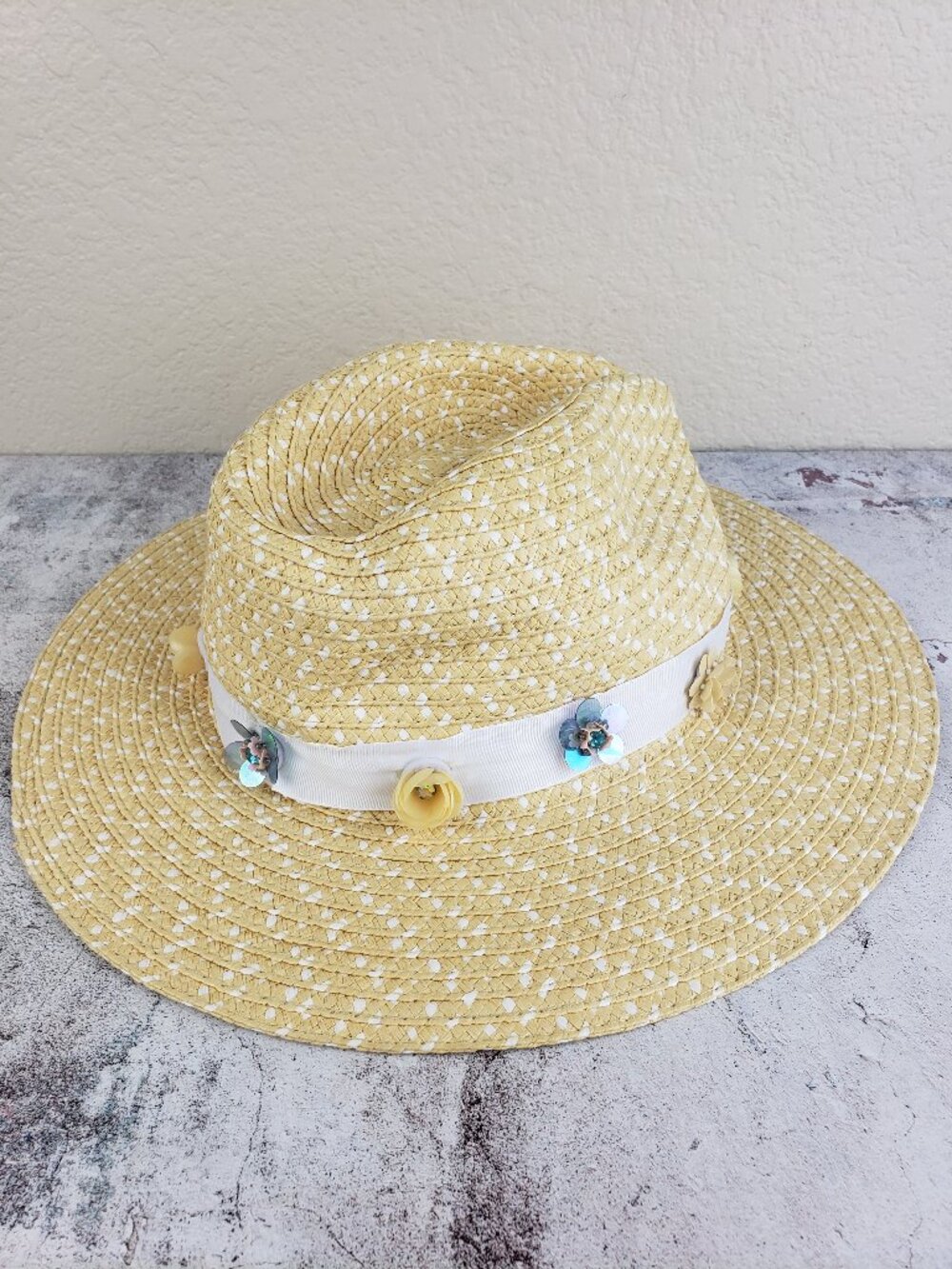 Betsey Johnson Straw Hat Flower Beaded Fedora O/S
